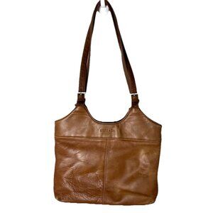 STONE & CO GENUINE Smooth Leather Shoulder Handbag Brown Classic Double Strap